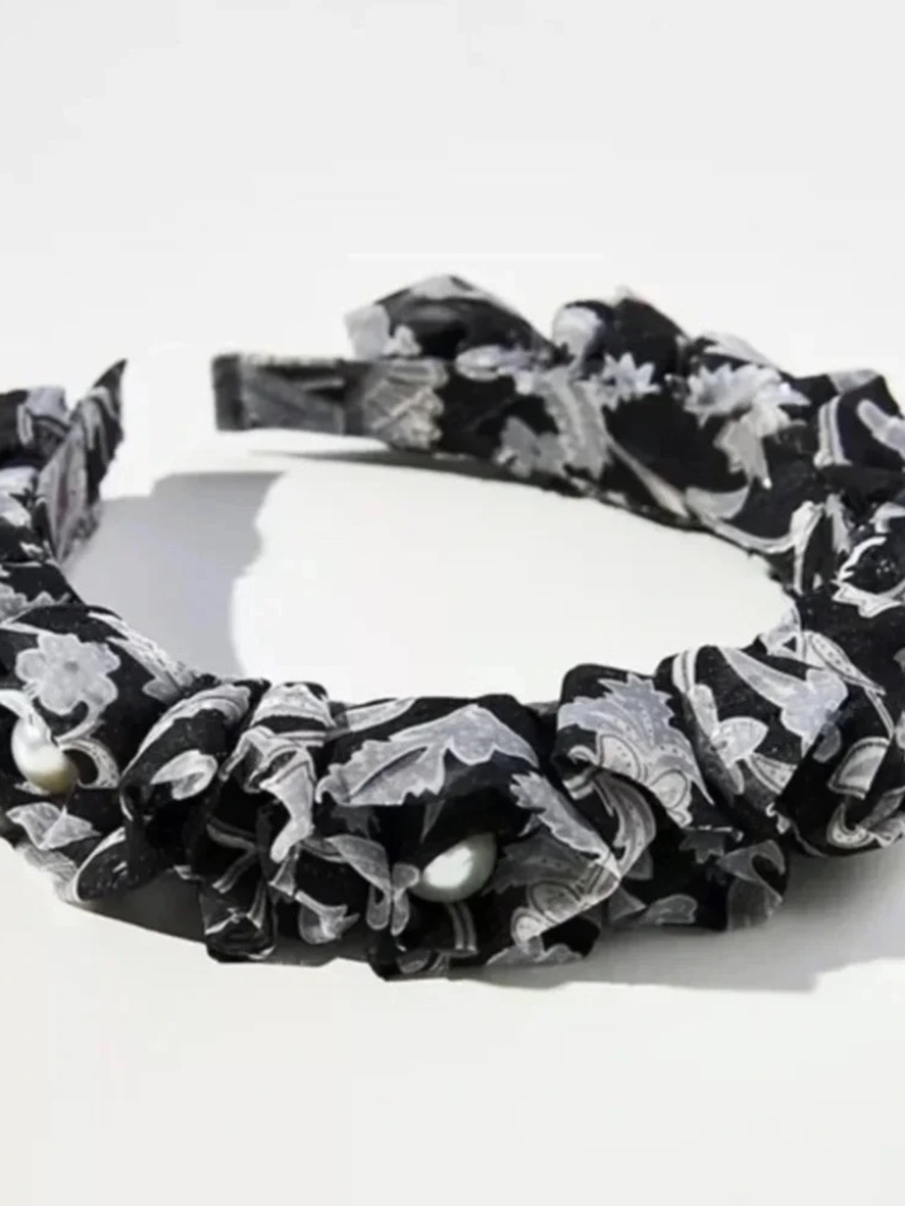 NWT Anthropologie Ruffle Embellished Headband Black Silver